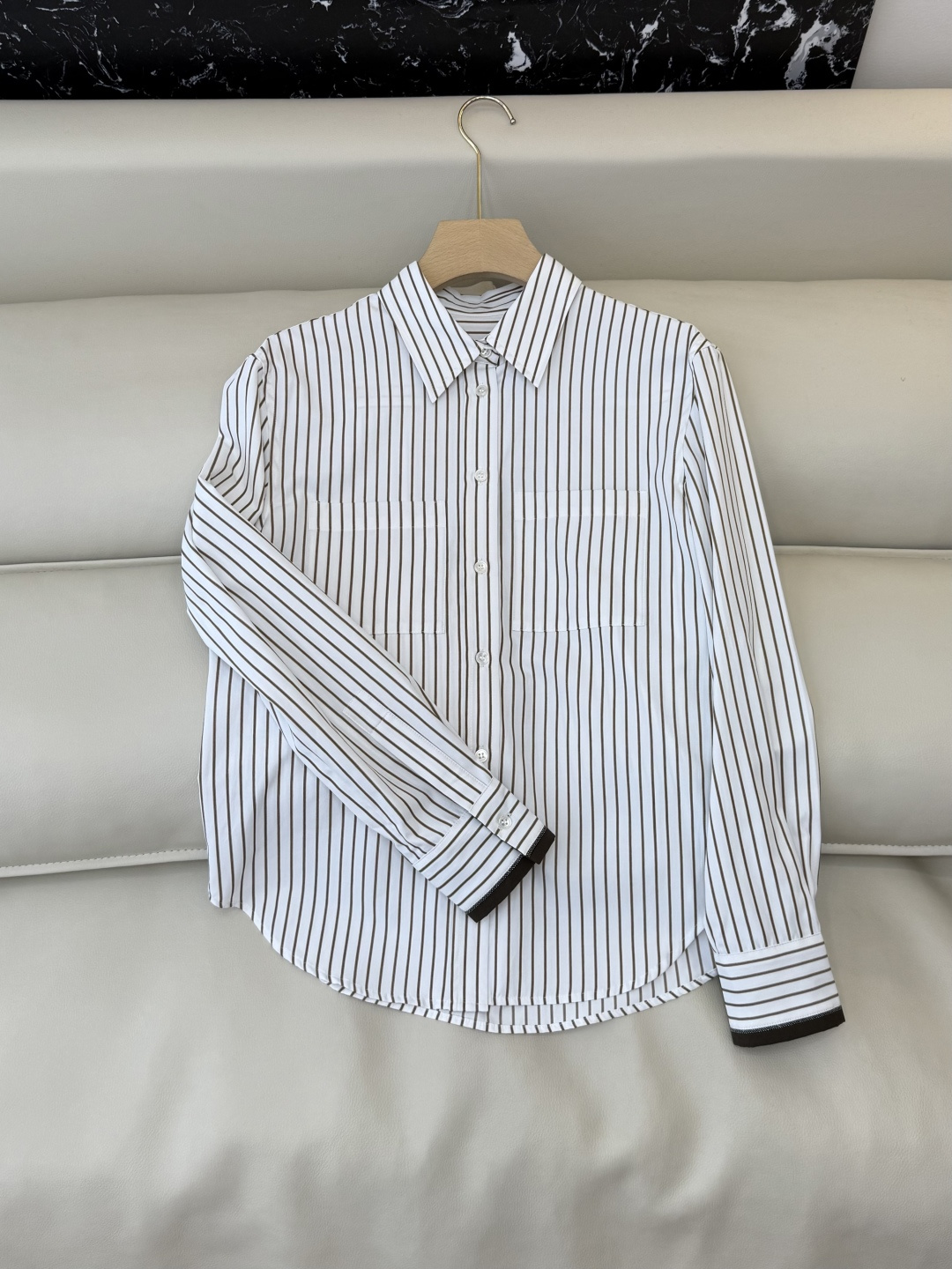 QD7956#新款衬衫🌾BC ⛓️链条装饰 条纹长袖衬衫 两色 36-42