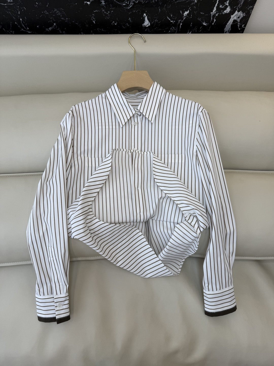QD7956#新款衬衫🌾BC ⛓️链条装饰 条纹长袖衬衫 两色 36-42