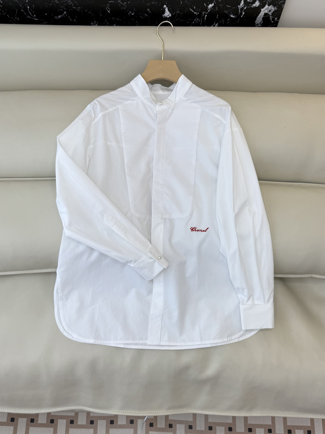 CY068#新款衬衫。chanel 绣字母 长款纯棉衬衫 白色 SML