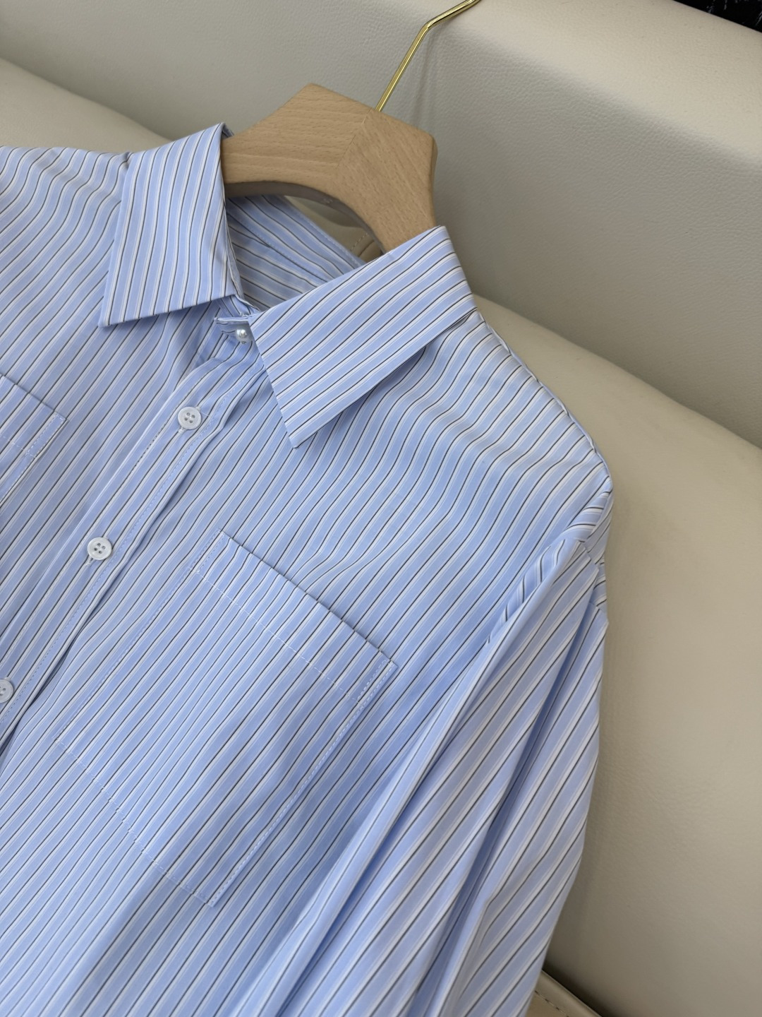 CY069#新款衬衫。chanel 绣字母 短款 纯棉衬衫 蓝条纹 SML