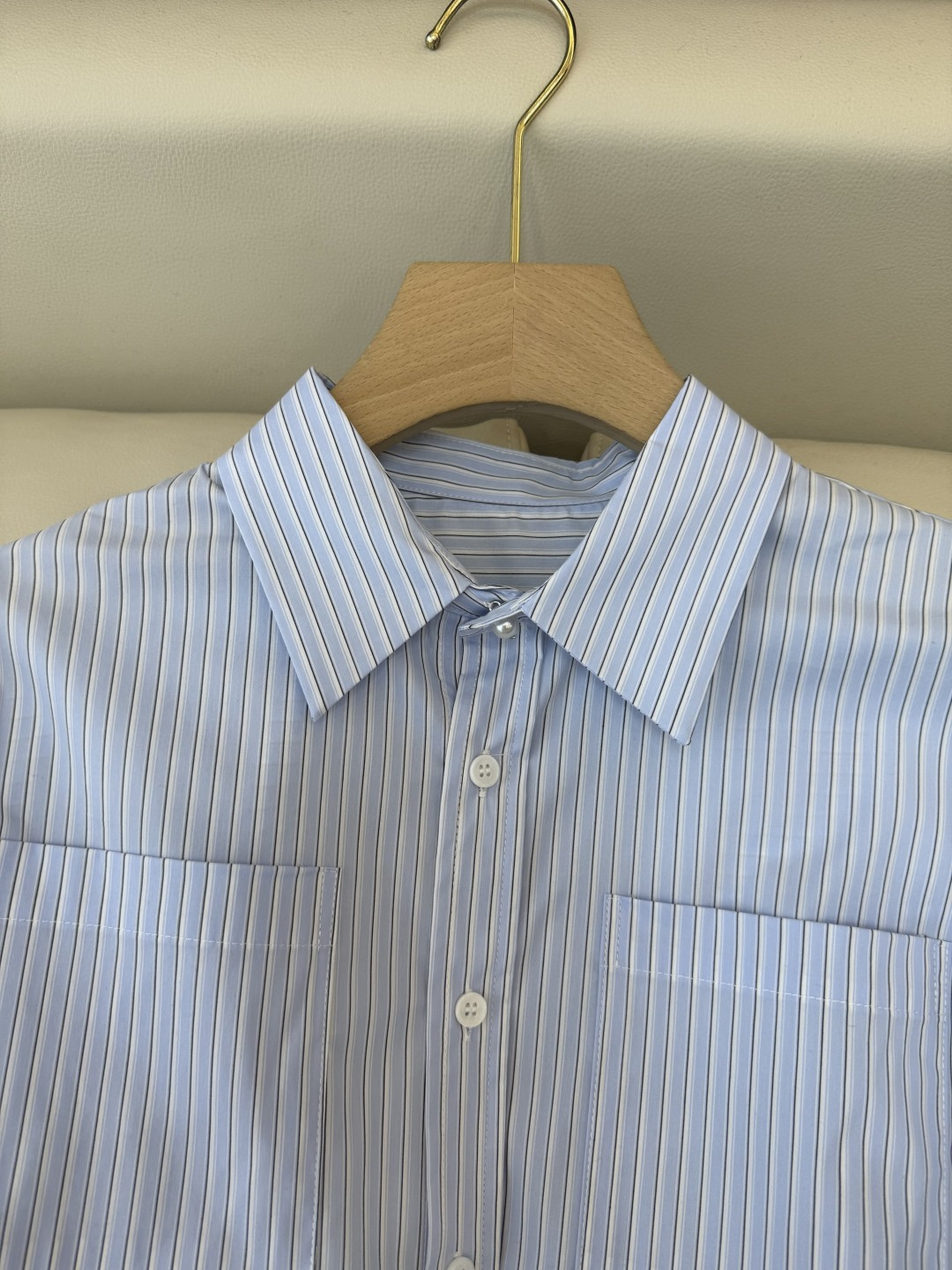 CY069#新款衬衫。chanel 绣字母 短款 纯棉衬衫 蓝条纹 SML