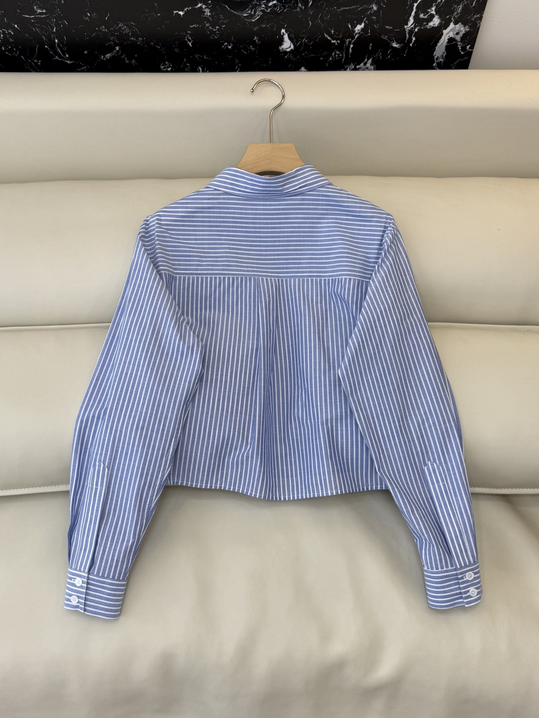 CY072#新款衬衫。Celine 绣花logo 长款纯棉衬衫 蓝条纹 SML