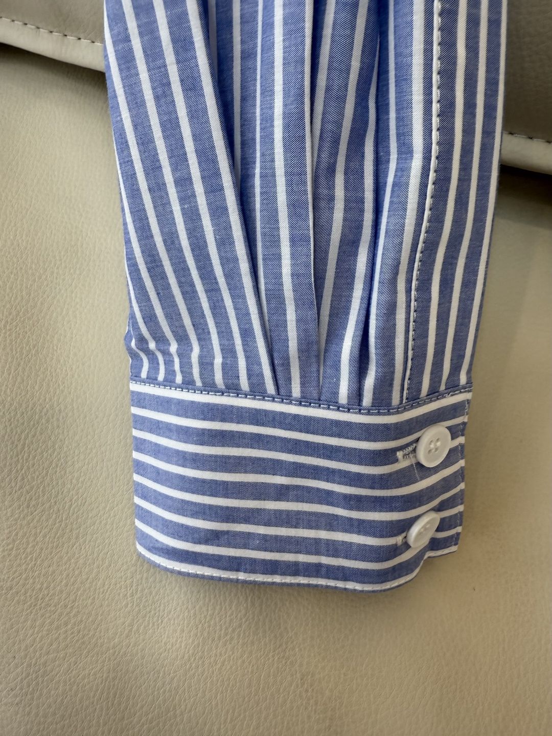 CY072#新款衬衫。Celine 绣花logo 长款纯棉衬衫 蓝条纹 SML