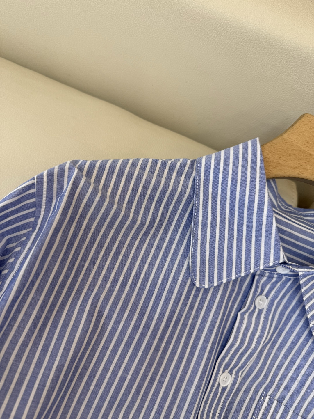 CY072#新款衬衫。Celine 绣花logo 长款纯棉衬衫 蓝条纹 SML