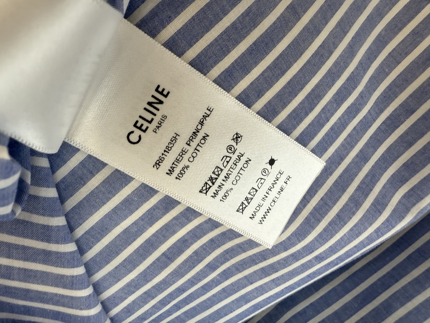 CY072#新款衬衫。Celine 绣花logo 长款纯棉衬衫 蓝条纹 SML