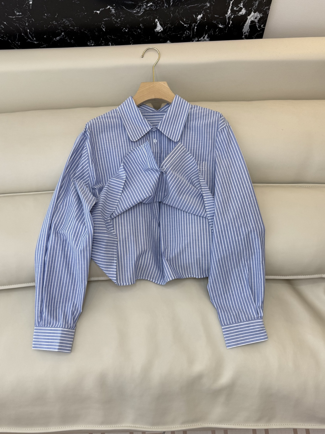 CY070#新款衬衫。Celine 绣logo 长款纯棉衬衫 蓝条纹 SML