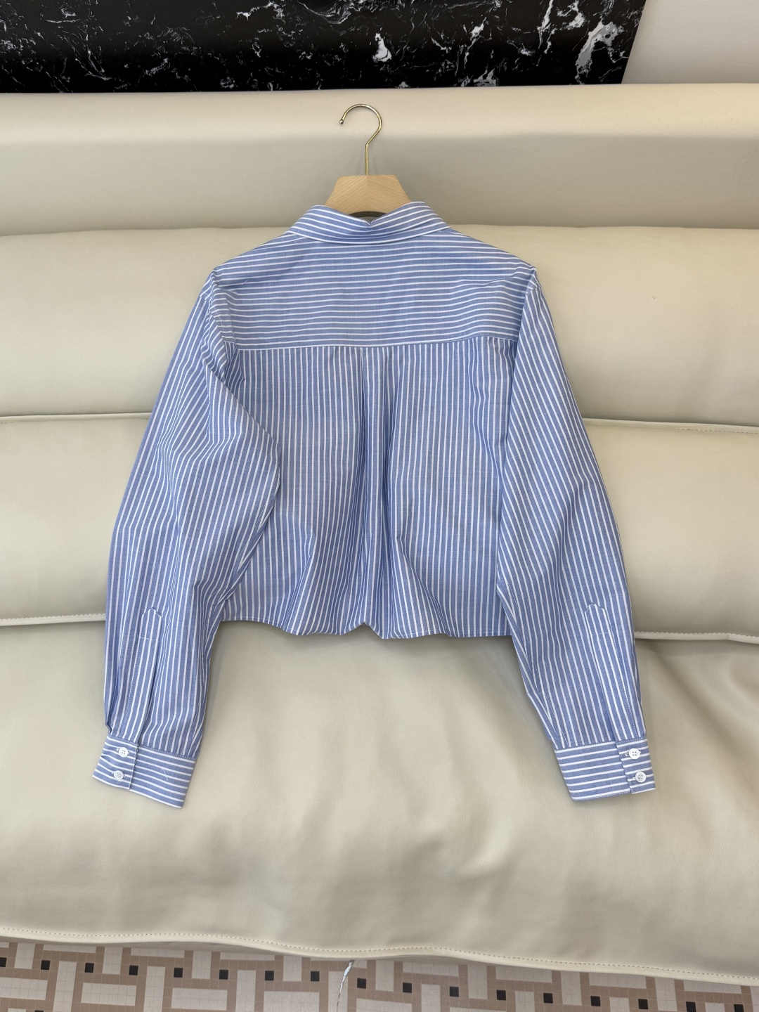 CY070#新款衬衫。Celine 绣logo 长款纯棉衬衫 蓝条纹 SML