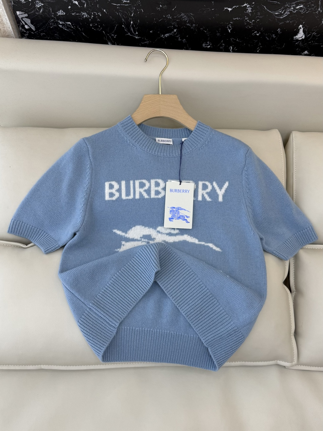 QG0133#新款毛衣‼️Bur 字母战马logo 短袖 毛衣 蓝色 白色 SML