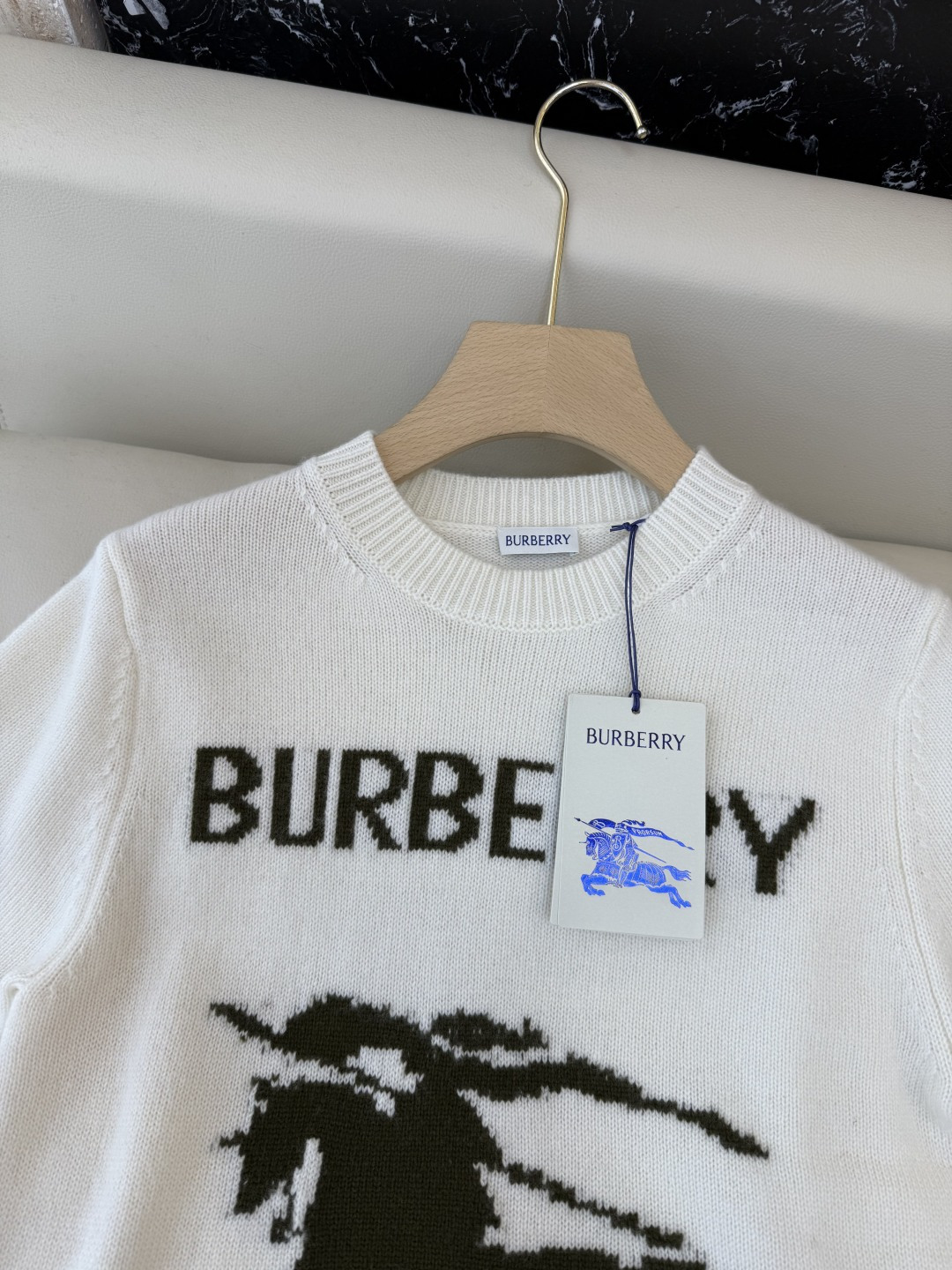 QG0133#新款毛衣‼️Bur 字母战马logo 短袖 毛衣 蓝色 白色 SML