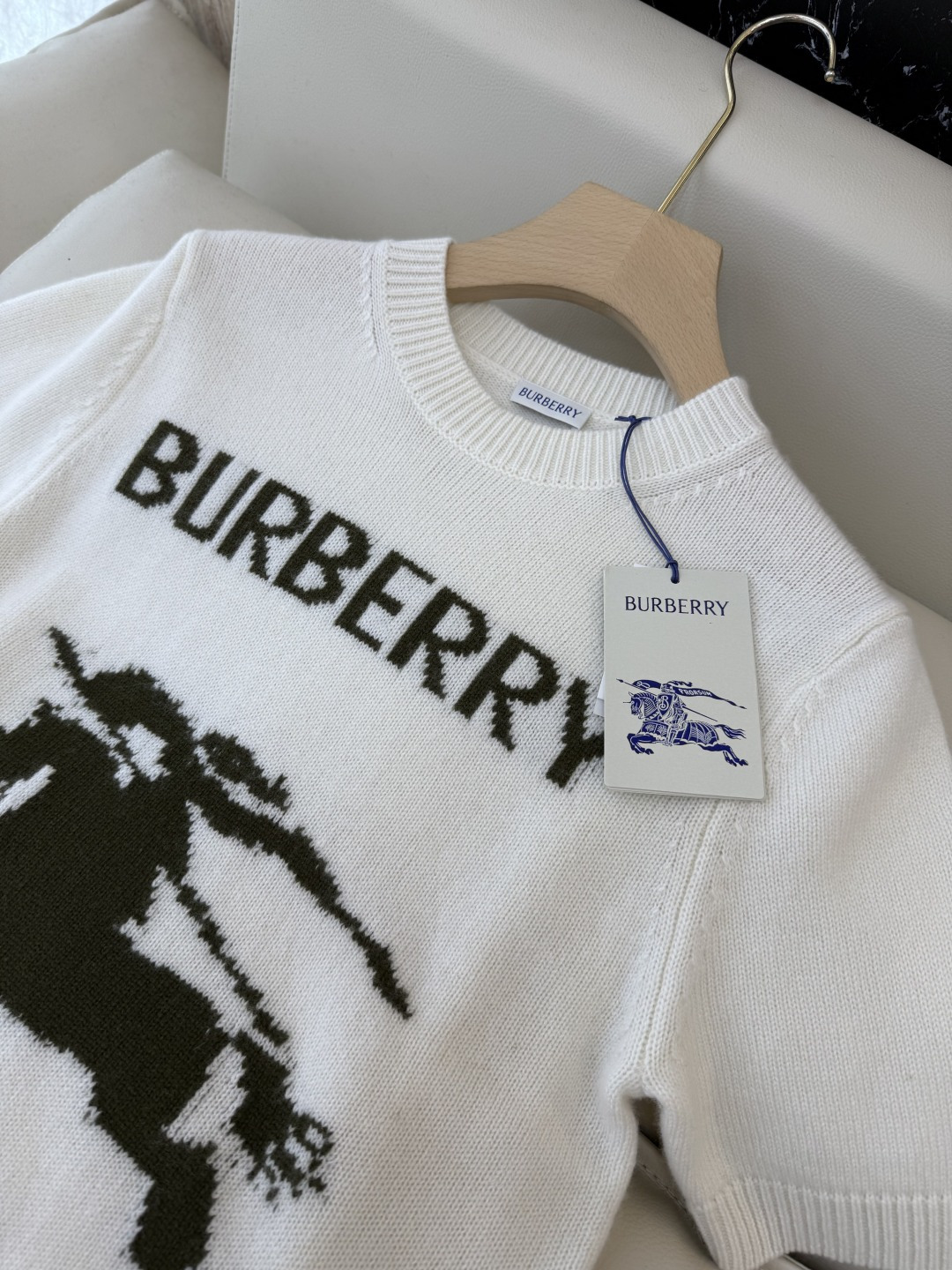 QG0133#新款毛衣‼️Bur 字母战马logo 短袖 毛衣 蓝色 白色 SML