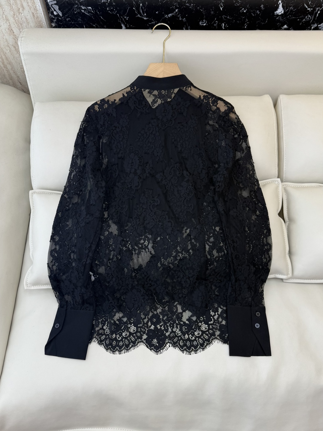 QD7656#新款衬衫💕ES 重工 顺宇丝 100% 真丝蕾丝绣花长袖衬衫 黑色 白色 SMLXL