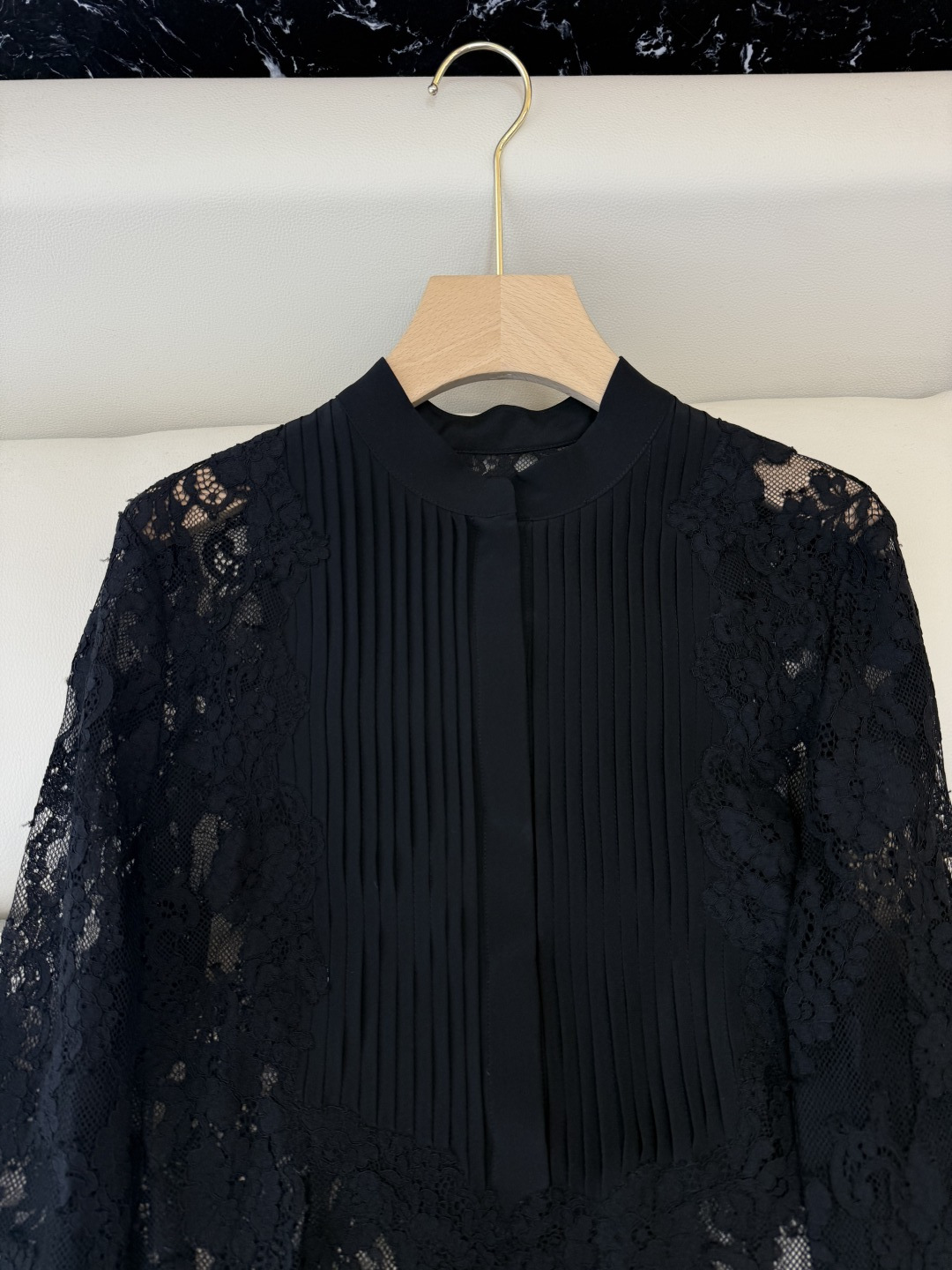 QD7656#新款衬衫💕ES 重工 顺宇丝 100% 真丝蕾丝绣花长袖衬衫 黑色 白色 SMLXL