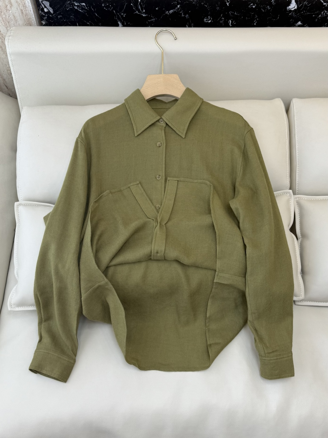 QD7918#新款衬衫💕Max mara 89%羊毛 长袖衬衫 绿色 白色 SMLXL