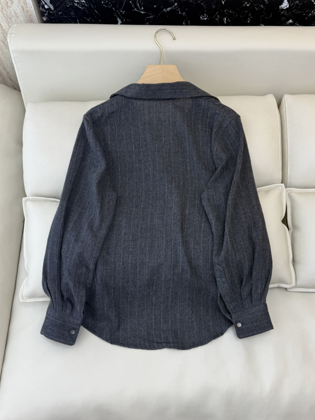 QD7934#新款衬衫💕The row 条纹100% 美丽奴羊毛 长袖衬衫 深灰色 SMLXL