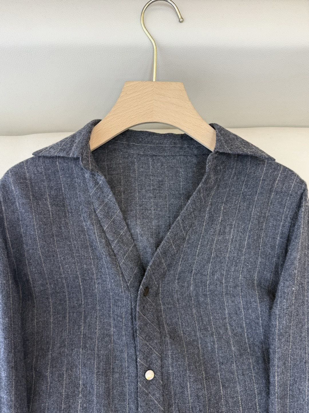 QD7934#新款衬衫💕The row 条纹100% 美丽奴羊毛 长袖衬衫 深灰色 SMLXL