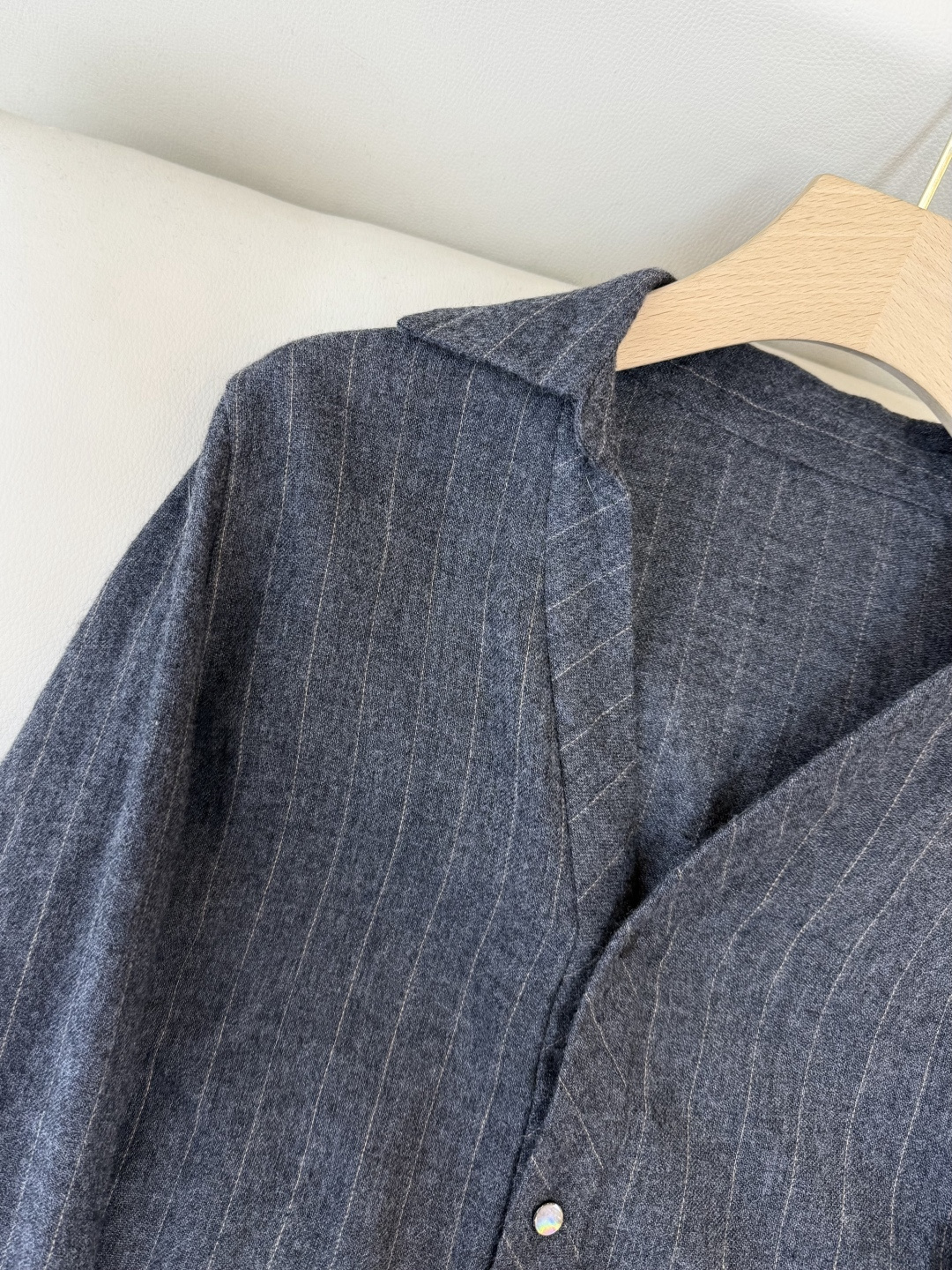 QD7934#新款衬衫💕The row 条纹100% 美丽奴羊毛 长袖衬衫 深灰色 SMLXL