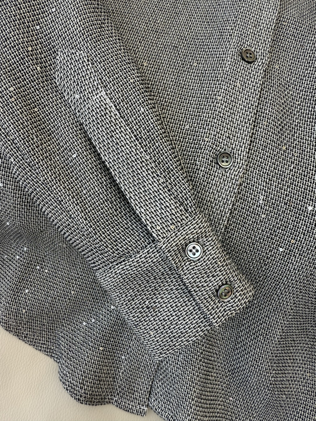 QD7935#新款衬衫💕BC 顶级货 亚麻醋纤 珠片纱 长袖衬衫 灰色 米白色 SMLXL