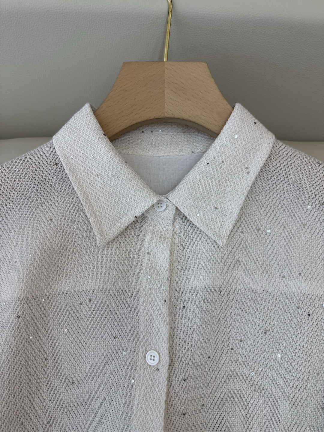 QD7935#新款衬衫💕BC 顶级货 亚麻醋纤 珠片纱 长袖衬衫 灰色 米白色 SMLXL