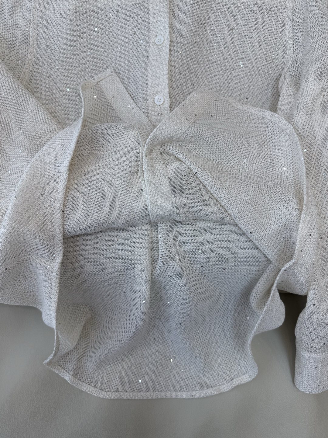 QD7935#新款衬衫💕BC 顶级货 亚麻醋纤 珠片纱 长袖衬衫 灰色 米白色 SMLXL