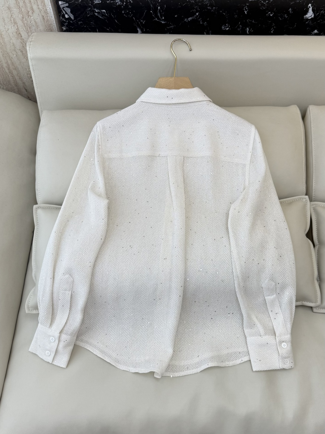 QD7935#新款衬衫💕BC 顶级货 亚麻醋纤 珠片纱 长袖衬衫 灰色 米白色 SMLXL