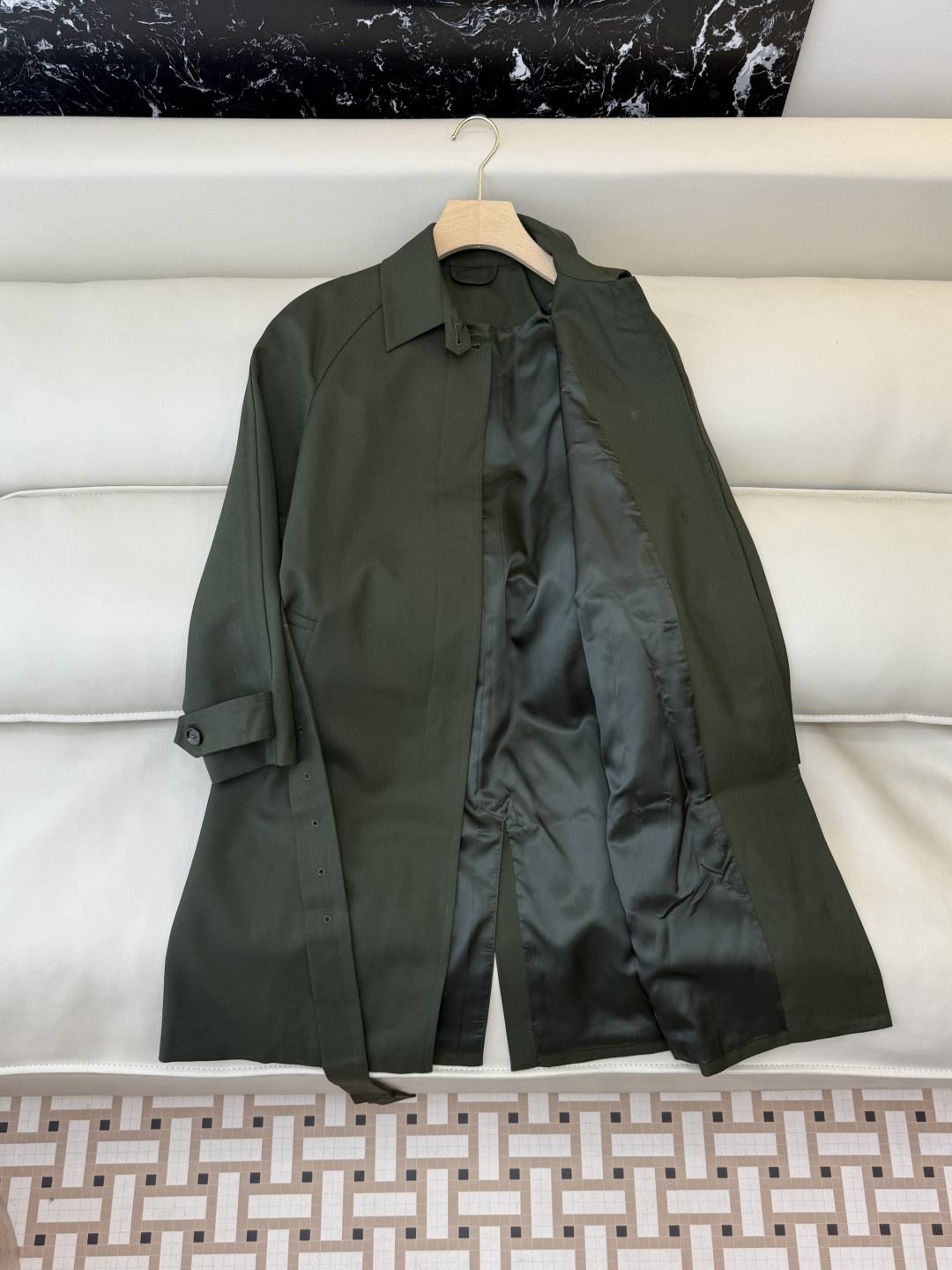 QD7911#新款风衣LP 顶级版 100% 美丽奴羊毛 长袖风衣 绿色 36-42