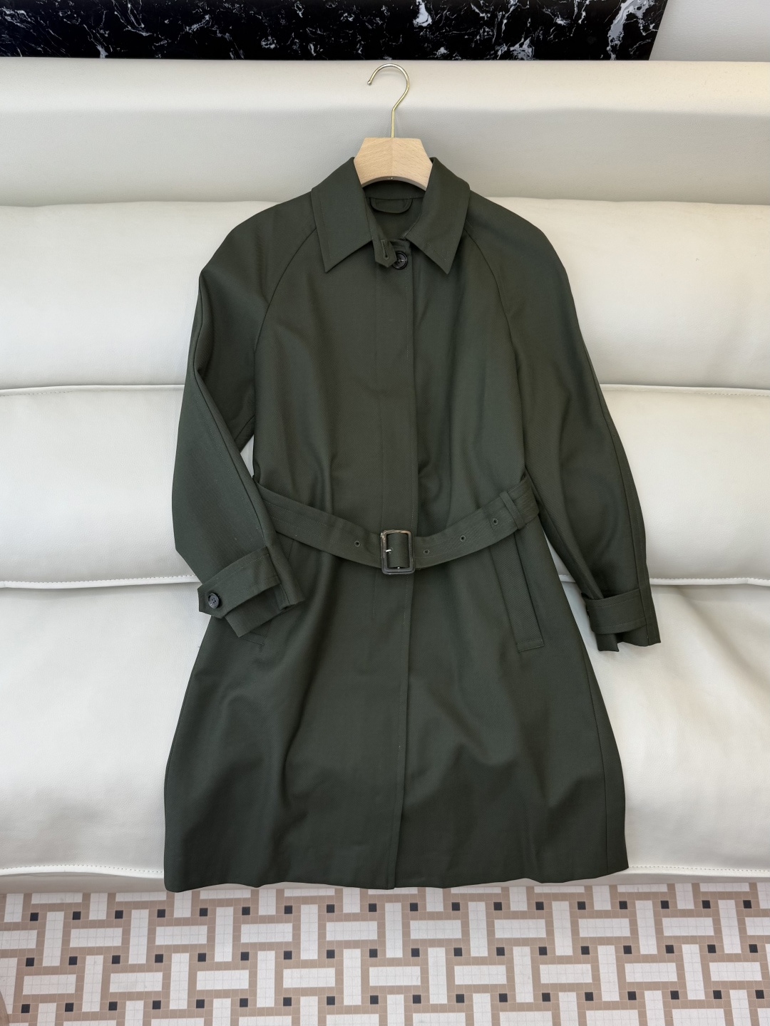 QD7911#新款风衣LP 顶级版 100% 美丽奴羊毛 长袖风衣 绿色 36-42