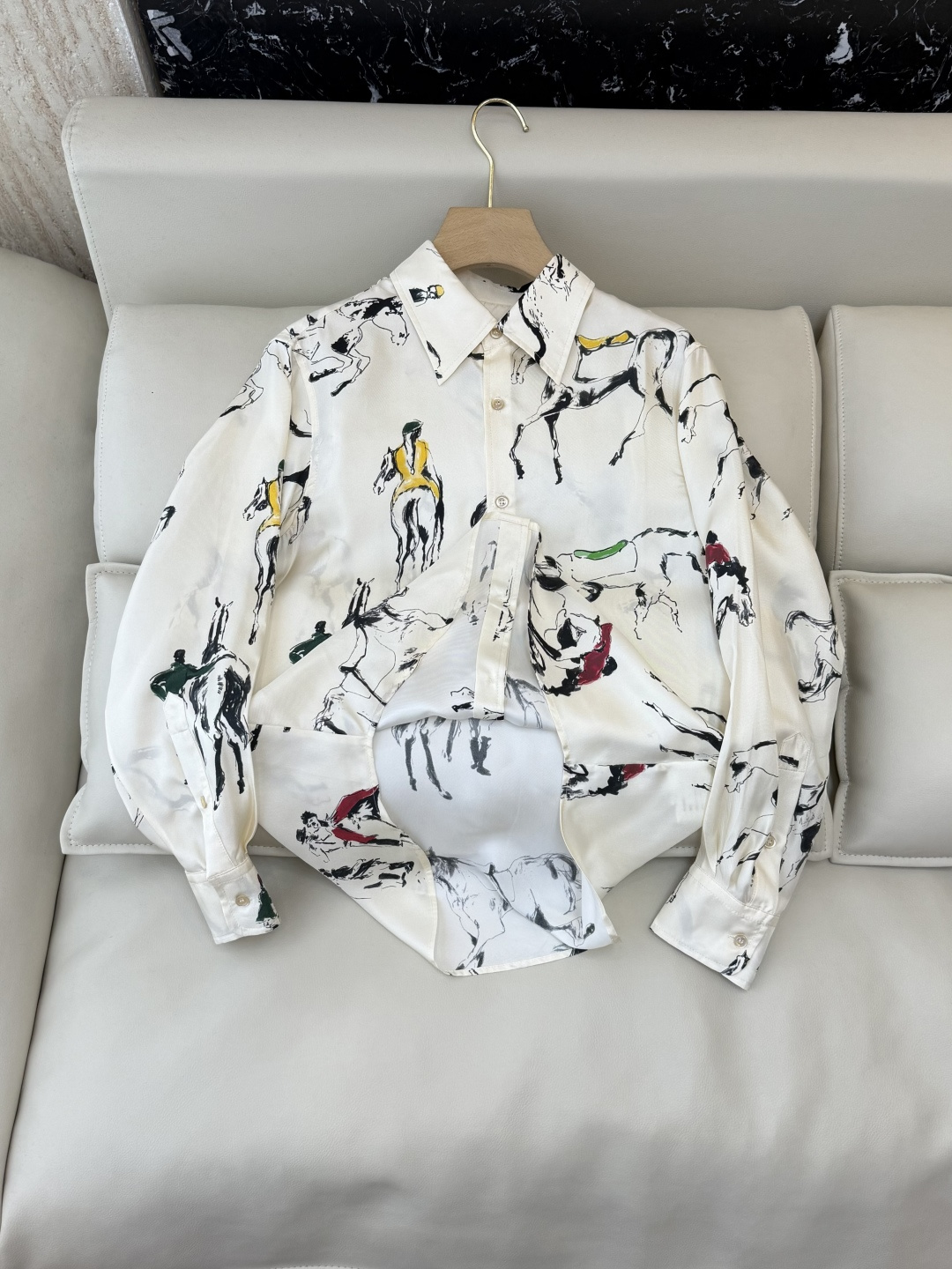 QD7902#新款衬衫💕LP 顶级版 水墨印花马图 长袖衬衫 米白色 36-42