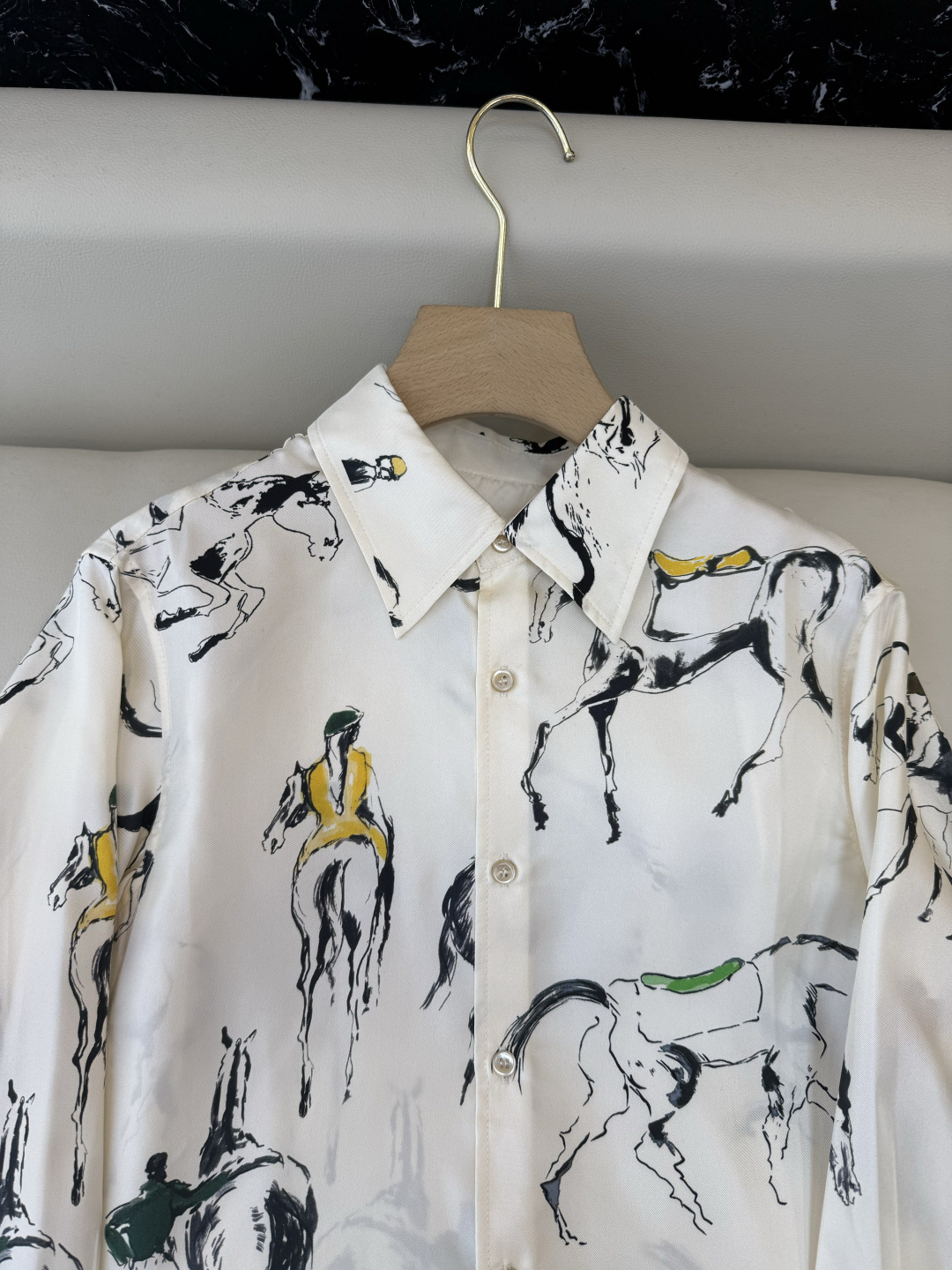 QD7902#新款衬衫💕LP 顶级版 水墨印花马图 长袖衬衫 米白色 36-42