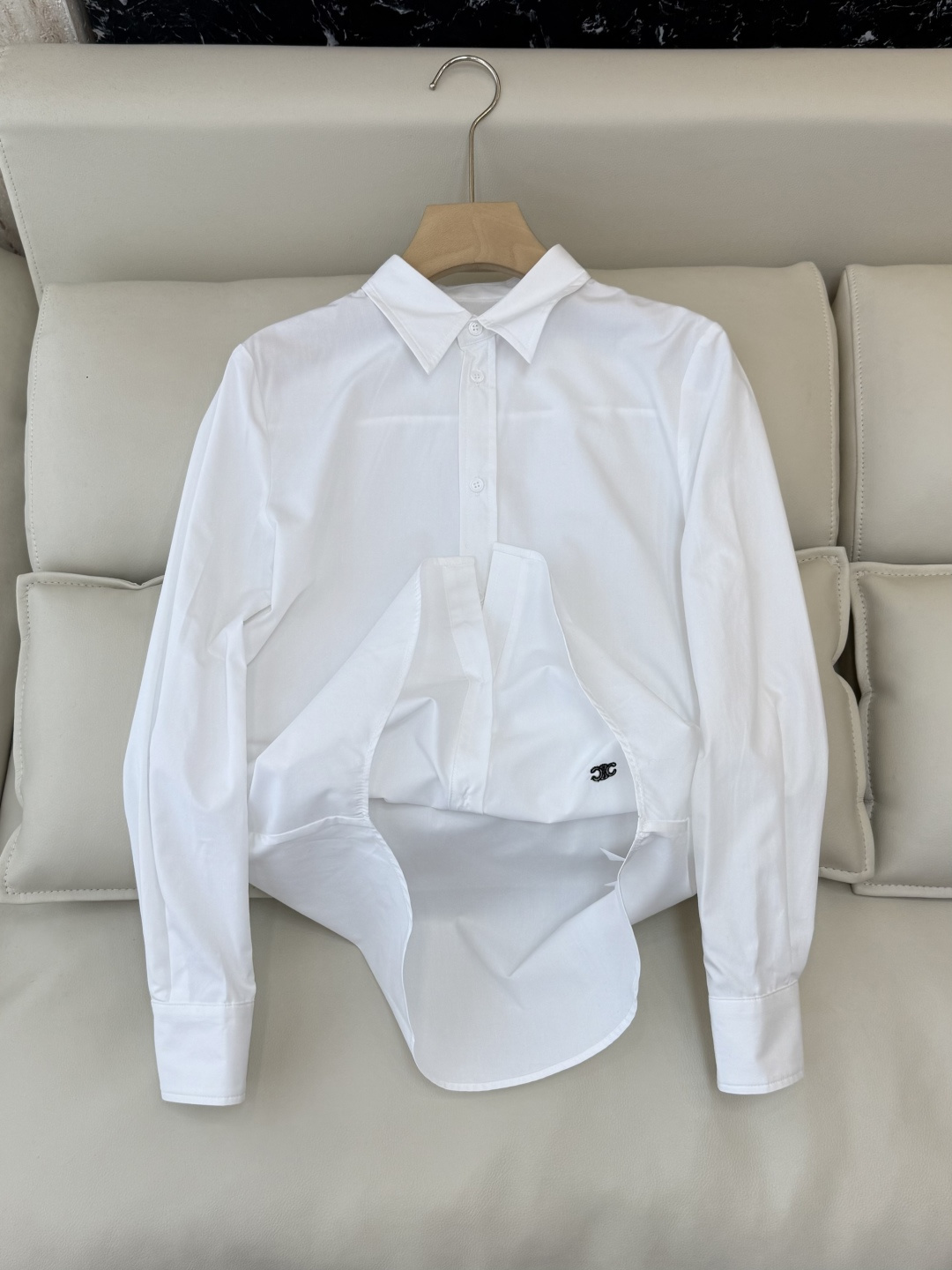 CY080#新款衬衫💕celine 凯旋门logo绣花 长款纯棉衬衫 白色 SML