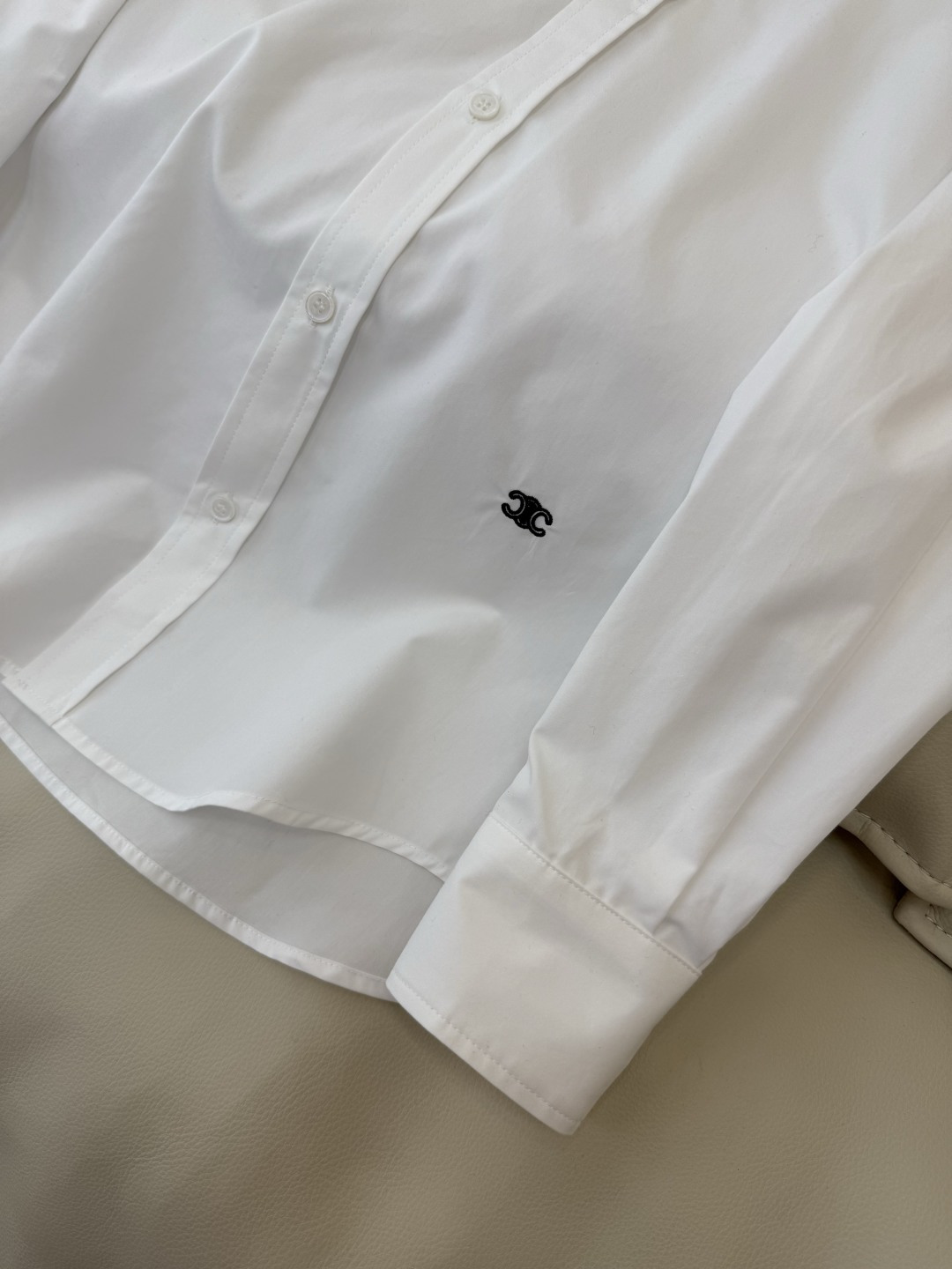 CY080#新款衬衫💕celine 凯旋门logo绣花 长款纯棉衬衫 白色 SML