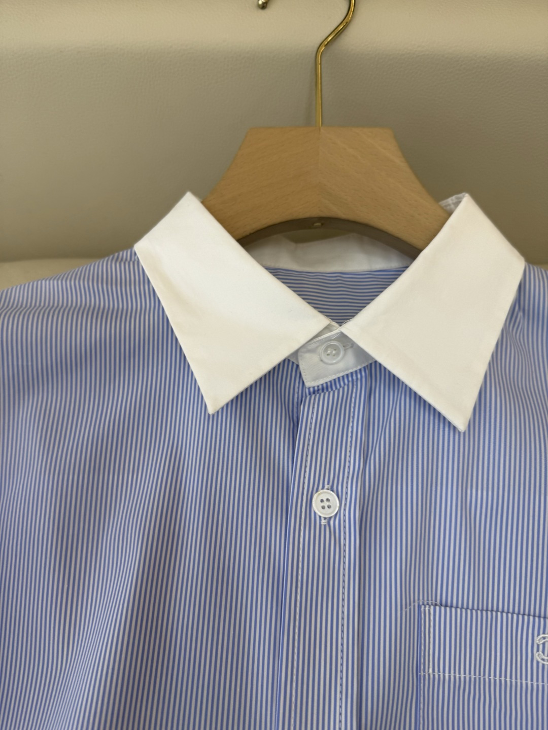 CY079#新款衬衫💕celine 家 字母绣花 长款纯棉衬衫 蓝色 SML