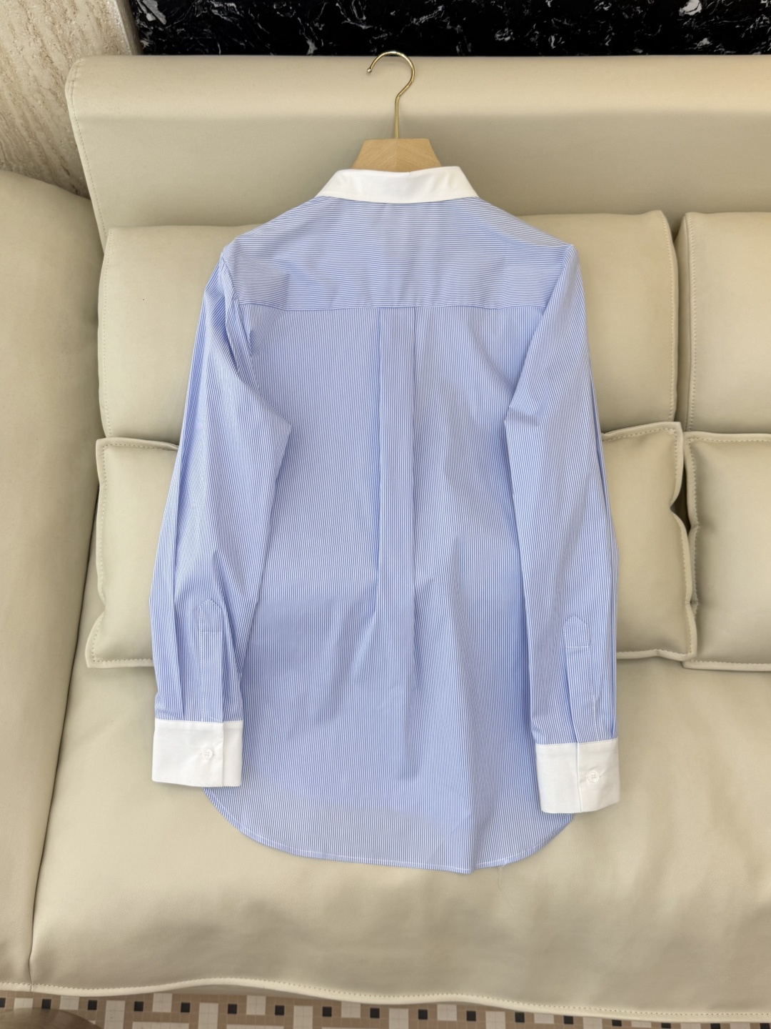 CY079#新款衬衫💕celine 家 字母绣花 长款纯棉衬衫 蓝色 SML