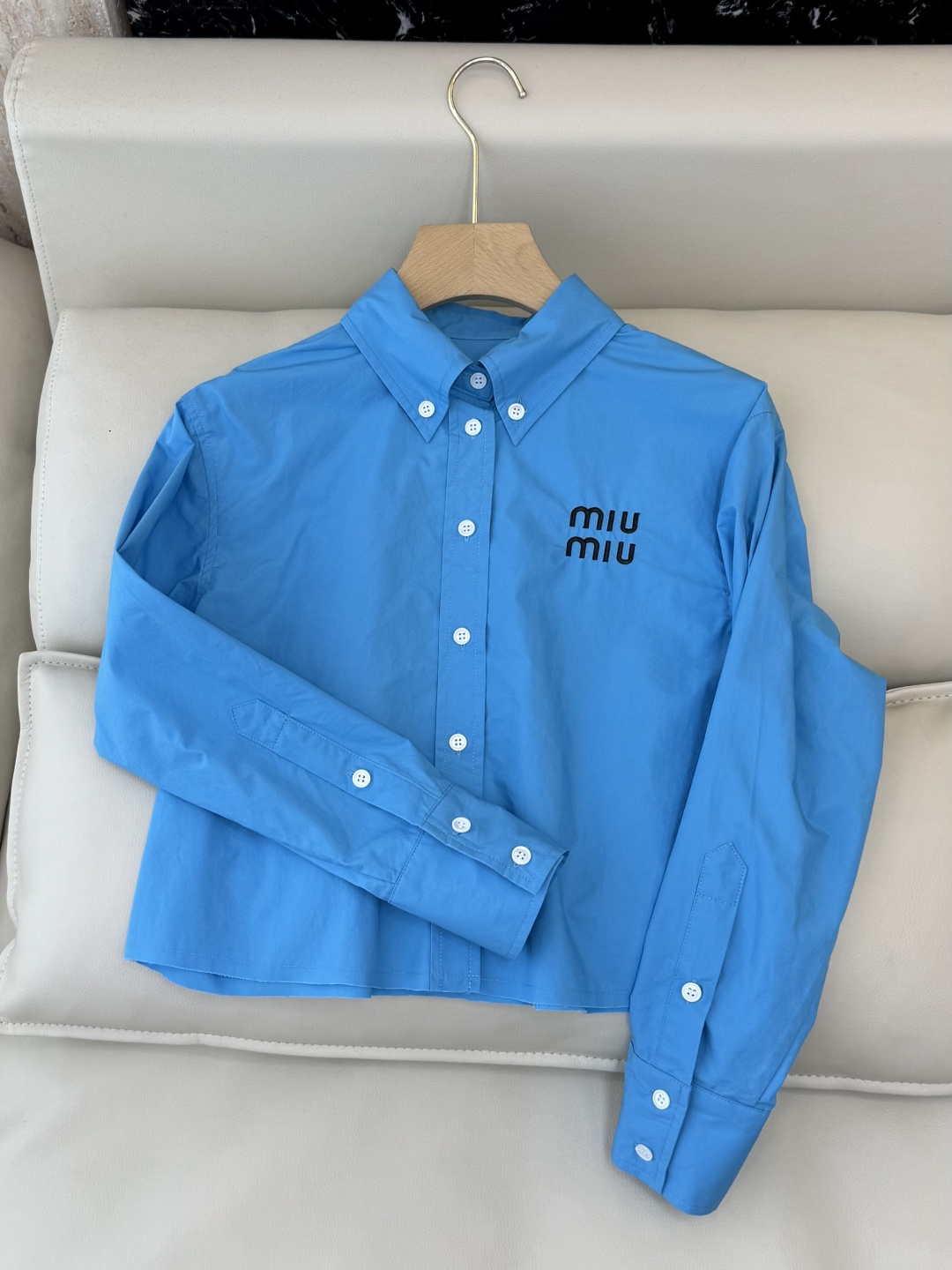 CY078#新款衬衫💕miu 家 字母绣花 长款纯棉衬衫 蓝色 白色 SML