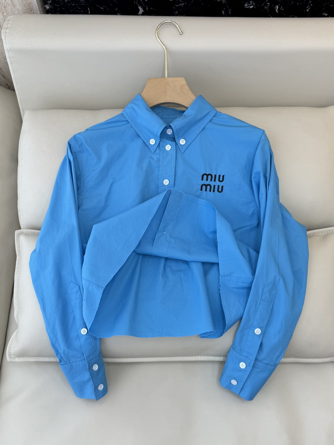 CY078#新款衬衫💕miu 家 字母绣花 长款纯棉衬衫 蓝色 白色 SML