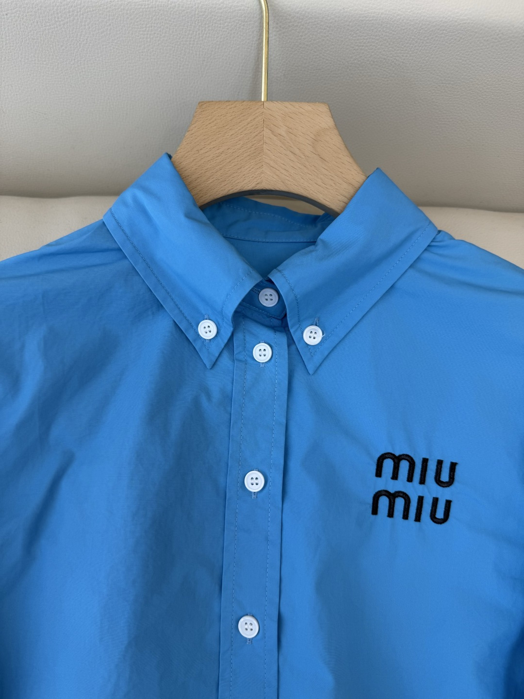 CY078#新款衬衫💕miu 家 字母绣花 长款纯棉衬衫 蓝色 白色 SML