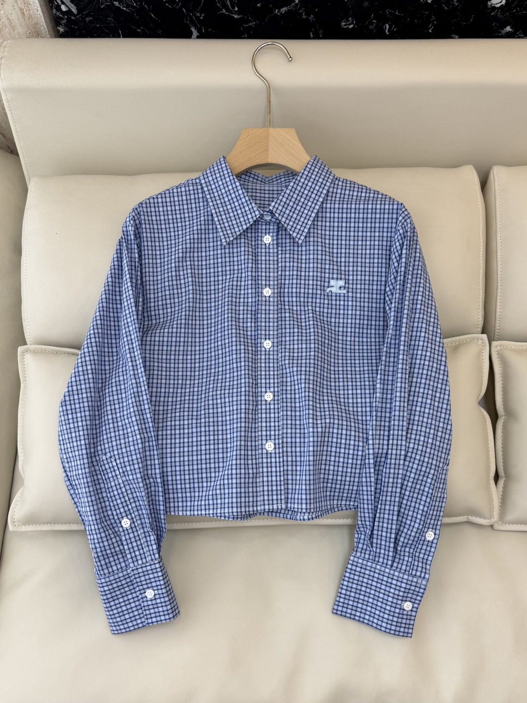 CY081#新款衬衫💕绣花 长款纯棉衬衫 白色 蓝色 SML