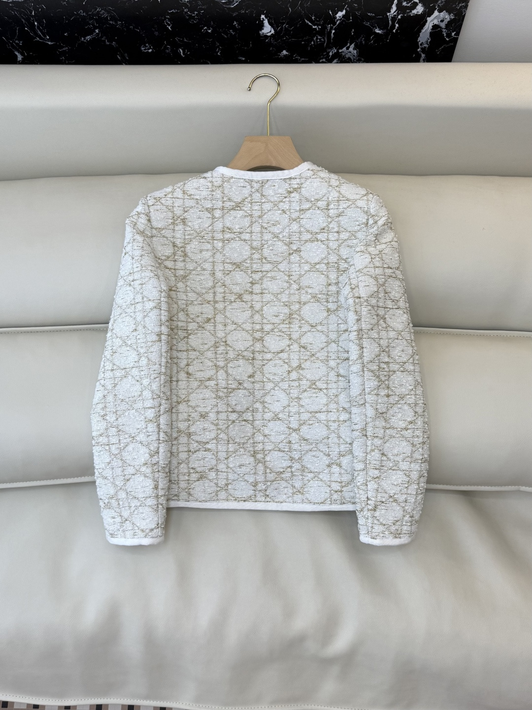 XZ0145#新款外套💕Dior 菱形格 长袖粗花呢外套 米白色SMLXL