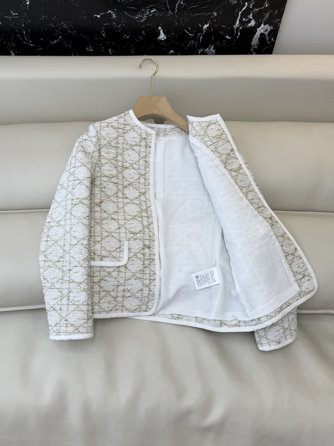 XZ0145#新款外套💕Dior 菱形格 长袖粗花呢外套 米白色SMLXL