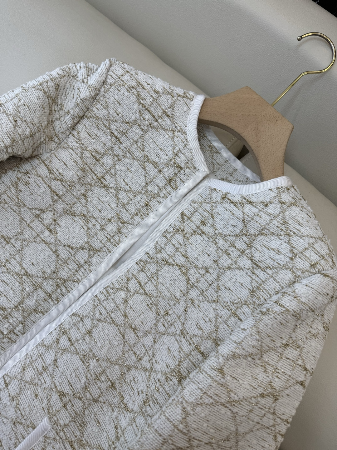 XZ0145#新款外套💕Dior 菱形格 长袖粗花呢外套 米白色SMLXL