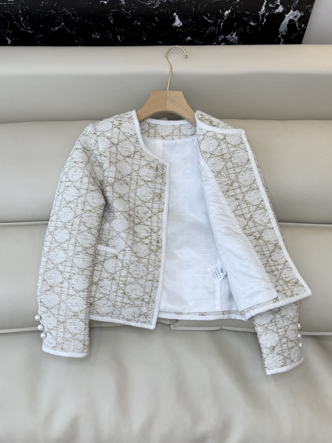 XZ0143#新款外套💕Dior 菱形格 长袖粗花呢外套 米白色 蓝色 SMLXL