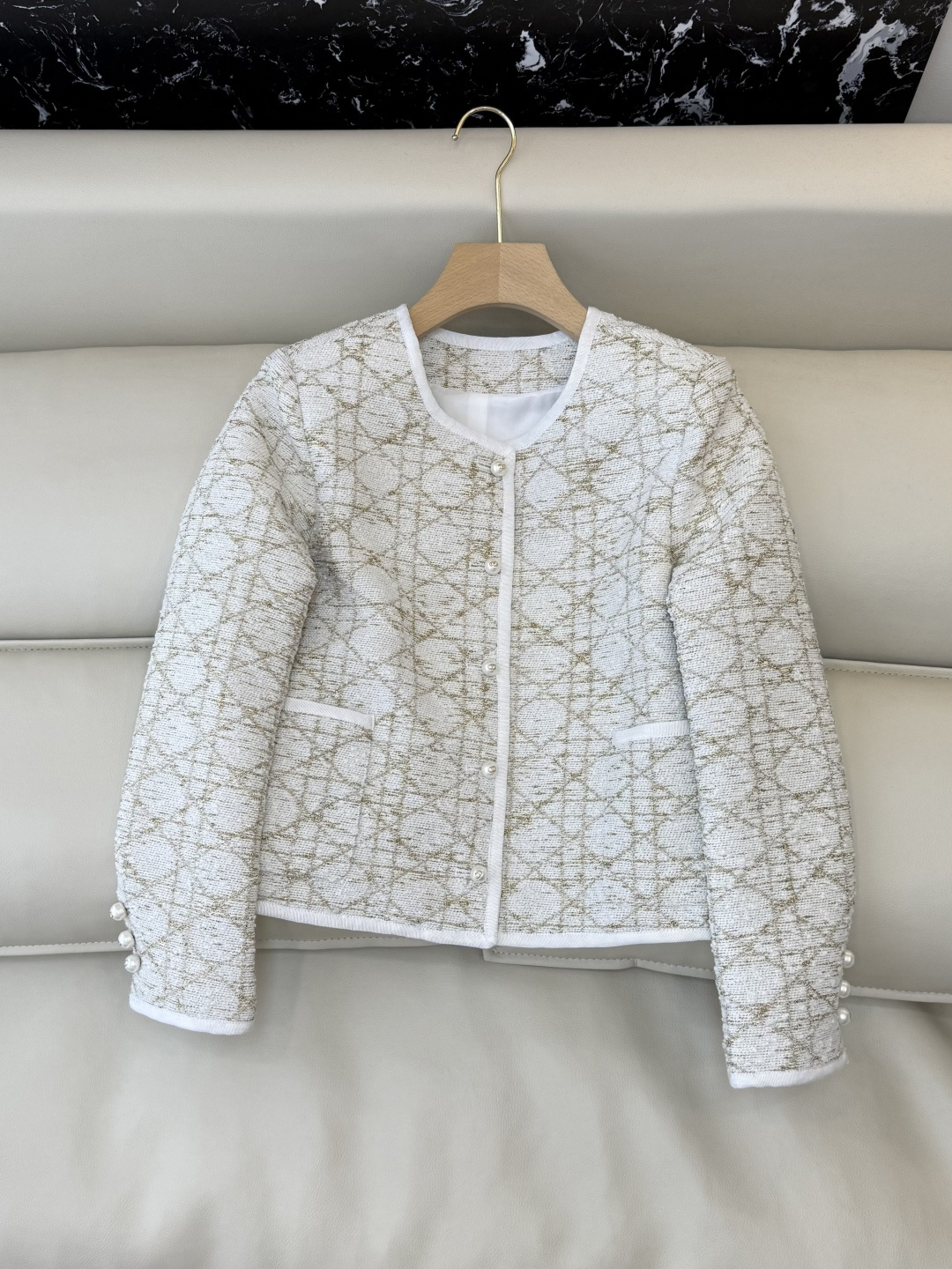 XZ0143#新款外套💕Dior 菱形格 长袖粗花呢外套 米白色 蓝色 SMLXL