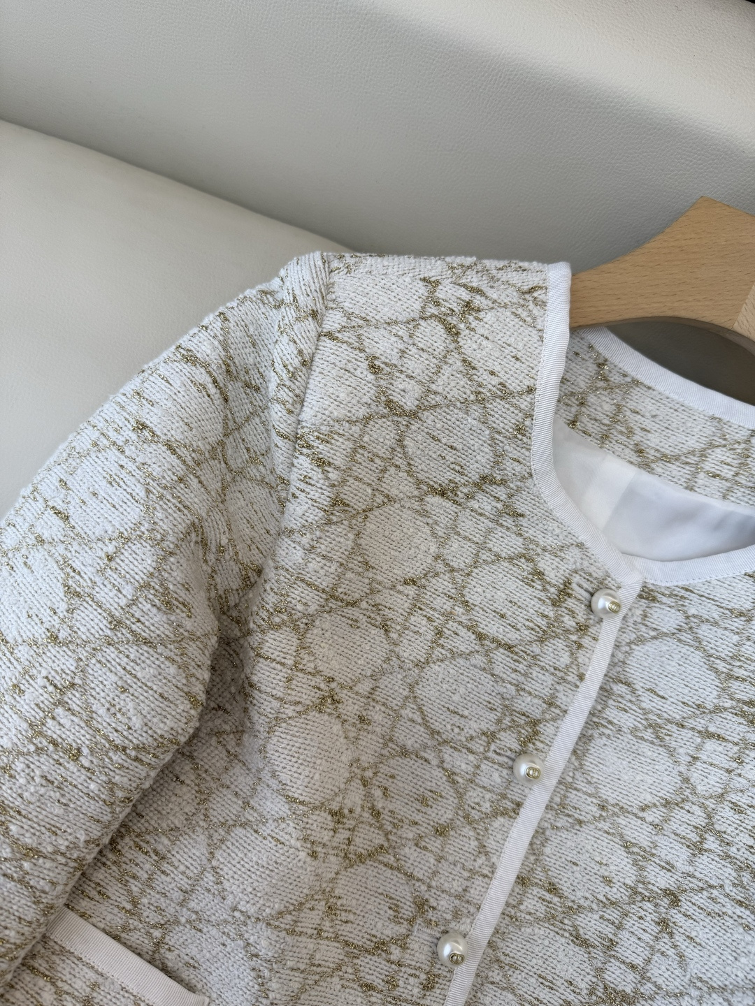 XZ0143#新款外套💕Dior 菱形格 长袖粗花呢外套 米白色 蓝色 SMLXL