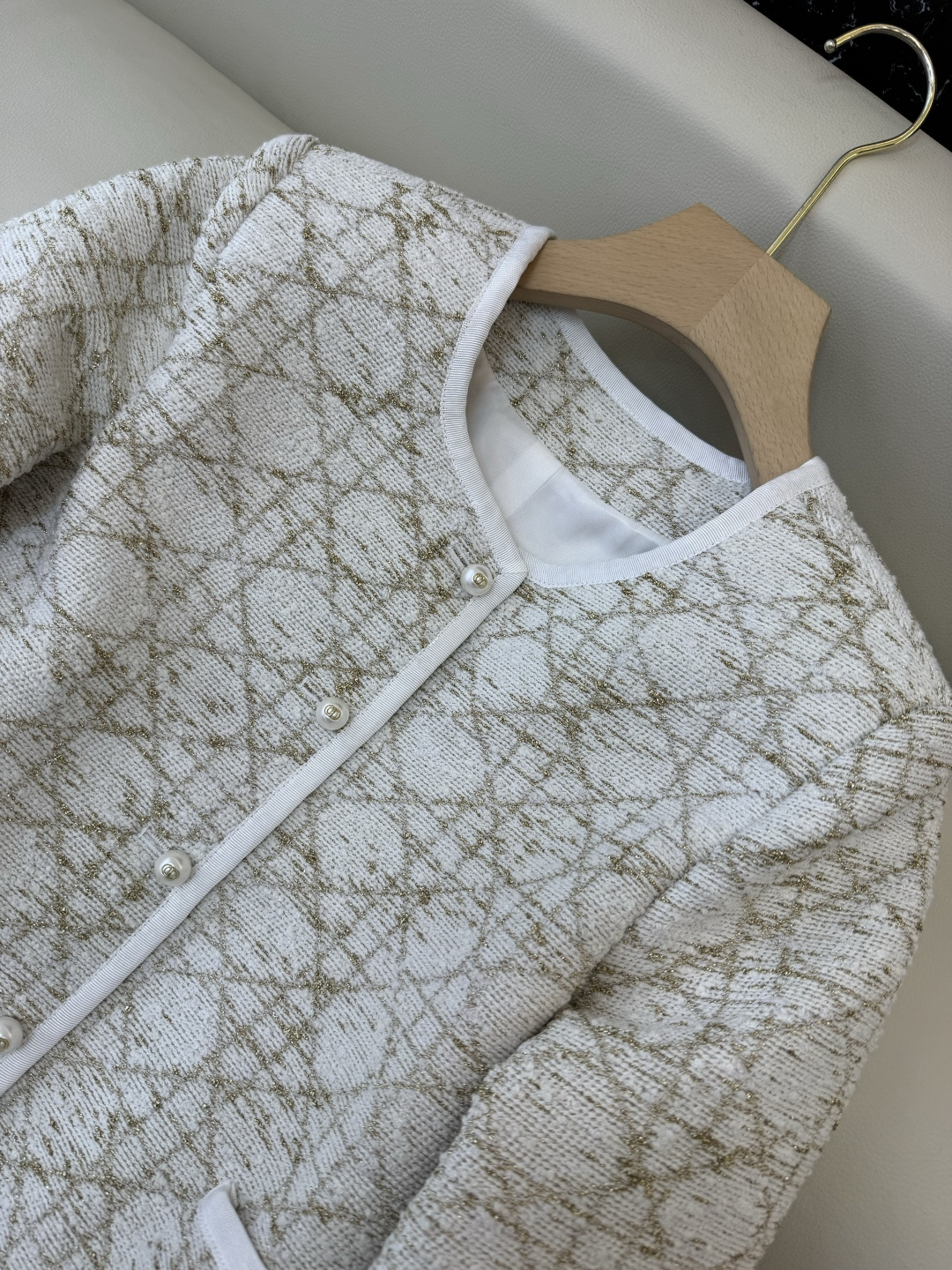 XZ0143#新款外套💕Dior 菱形格 长袖粗花呢外套 米白色 蓝色 SMLXL