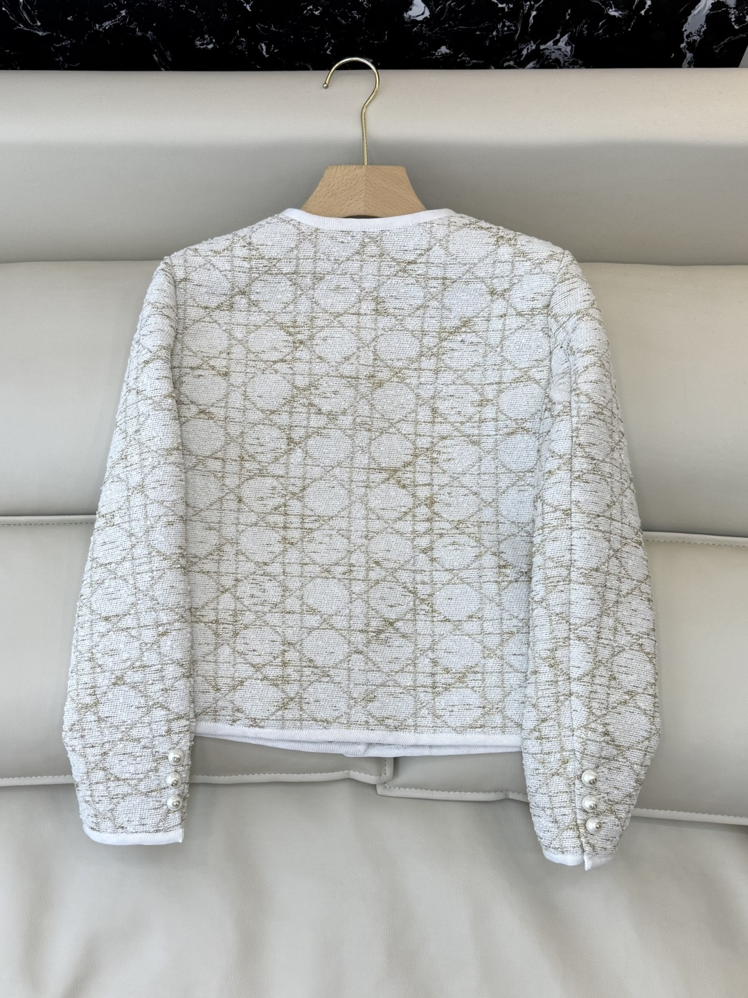 XZ0143#新款外套💕Dior 菱形格 长袖粗花呢外套 米白色 蓝色 SMLXL