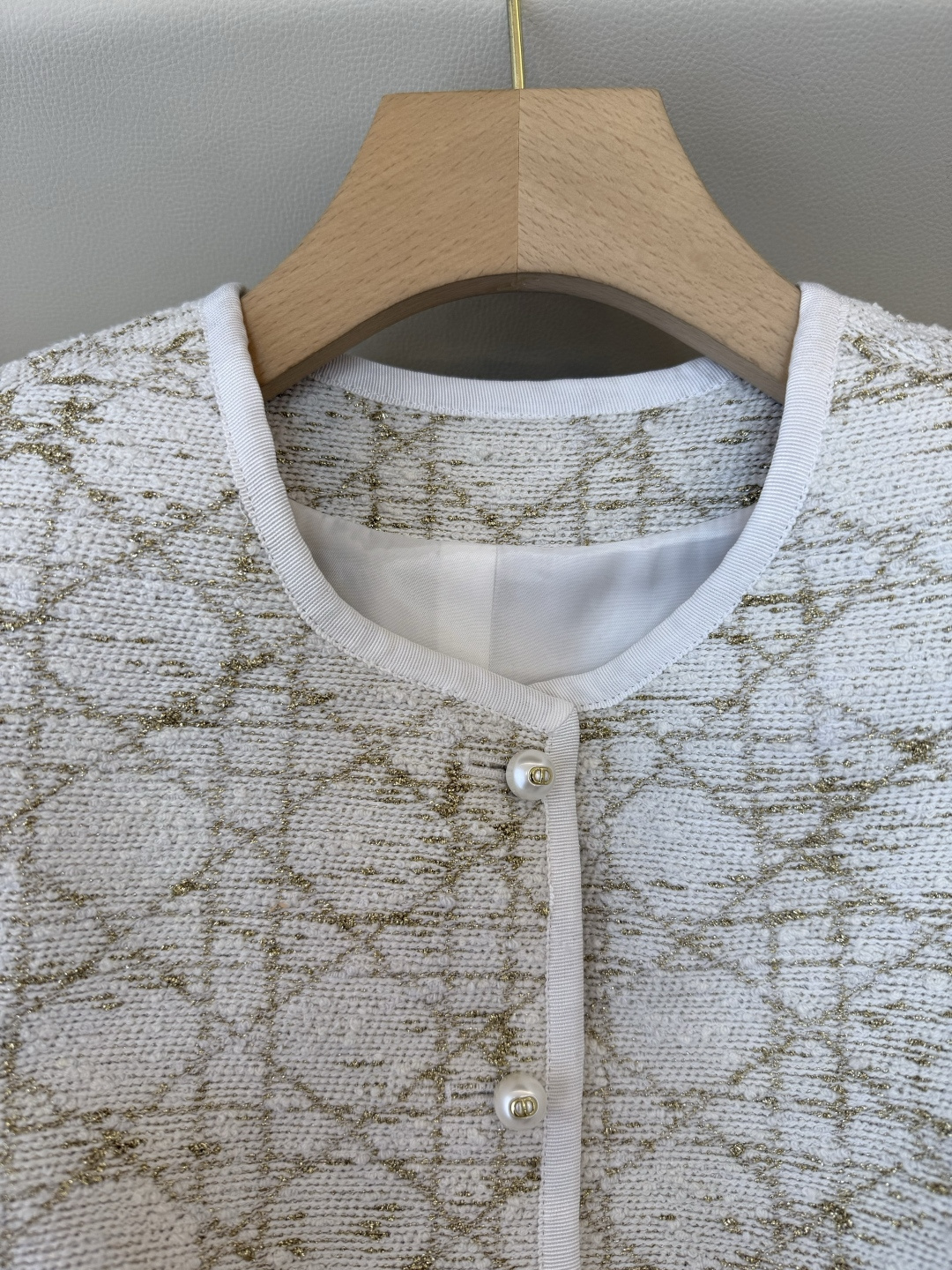 XZ0143#新款外套💕Dior 菱形格 长袖粗花呢外套 米白色 蓝色 SMLXL