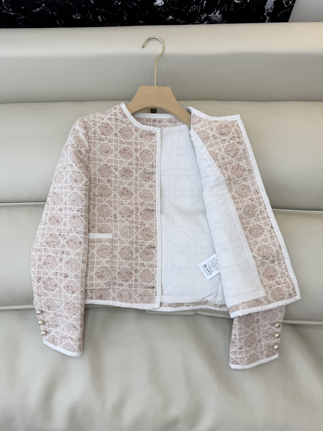 XZ0142#新款外套💕Dior 菱形格 长袖粗花呢外套 粉色 黑色 SMLXL