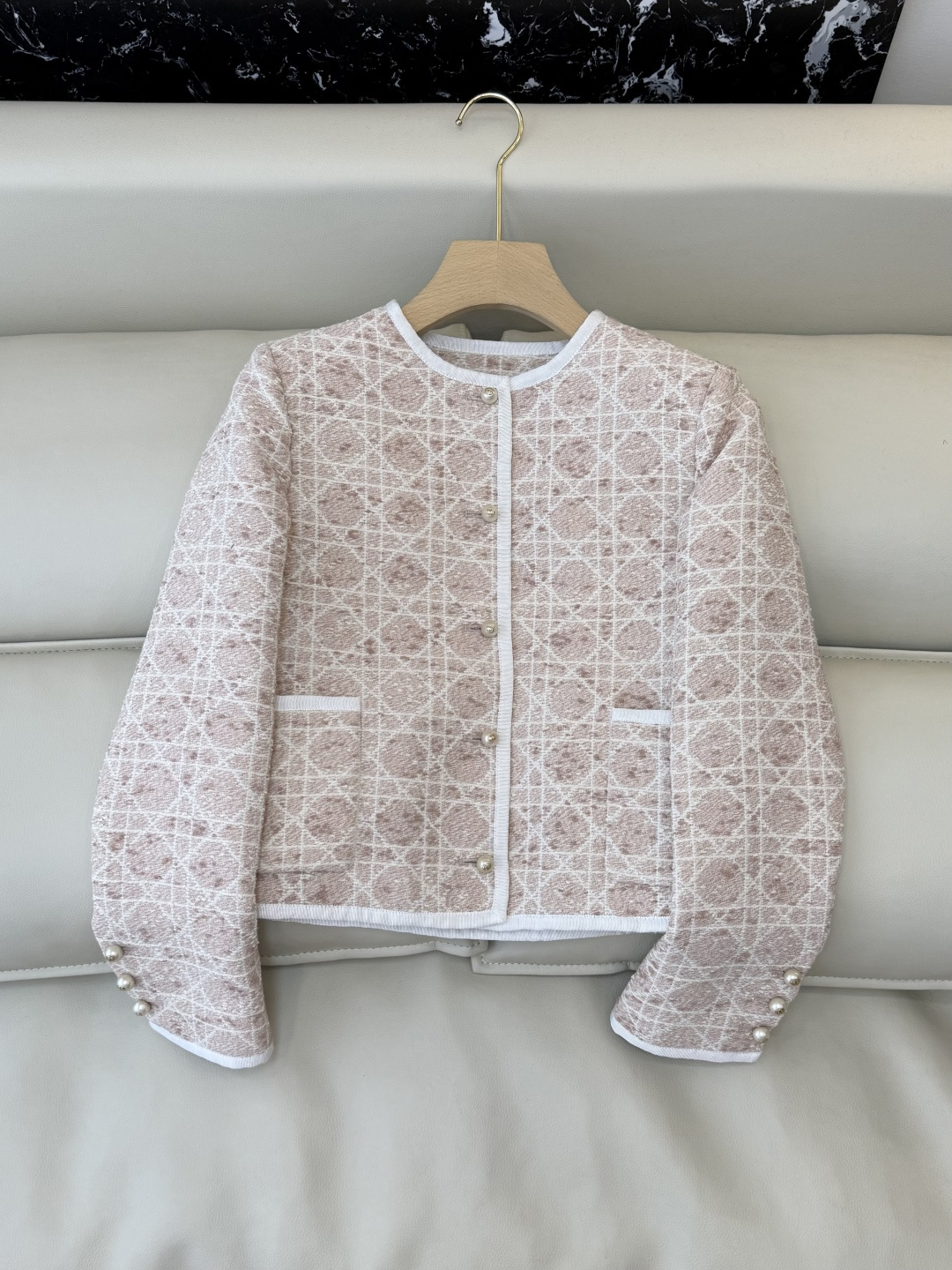 XZ0142#新款外套💕Dior 菱形格 长袖粗花呢外套 粉色 黑色 SMLXL