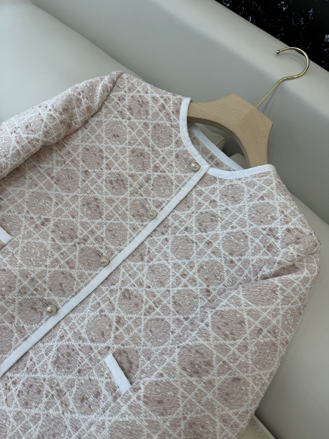 XZ0142#新款外套💕Dior 菱形格 长袖粗花呢外套 粉色 黑色 SMLXL