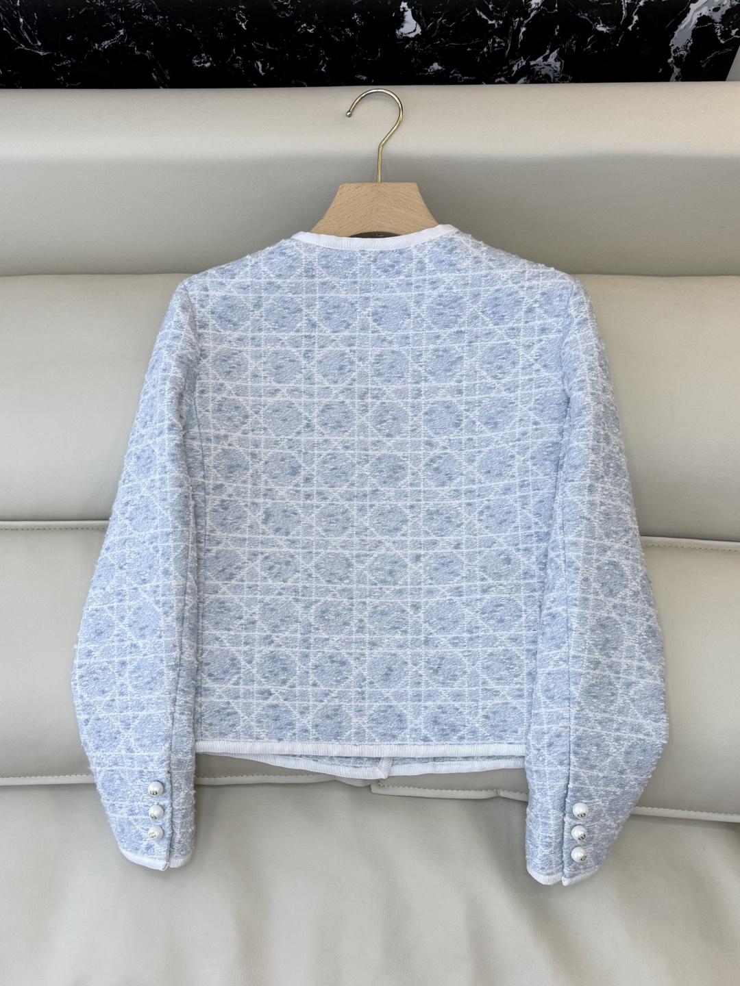 XZ0143#新款外套💕Dior 菱形格 长袖粗花呢外套 米白色 蓝色 SMLXL