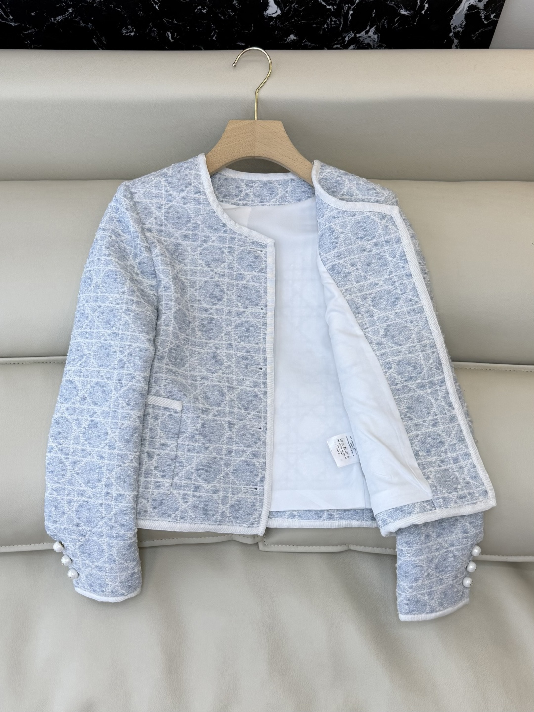 XZ0143#新款外套💕Dior 菱形格 长袖粗花呢外套 米白色 蓝色 SMLXL